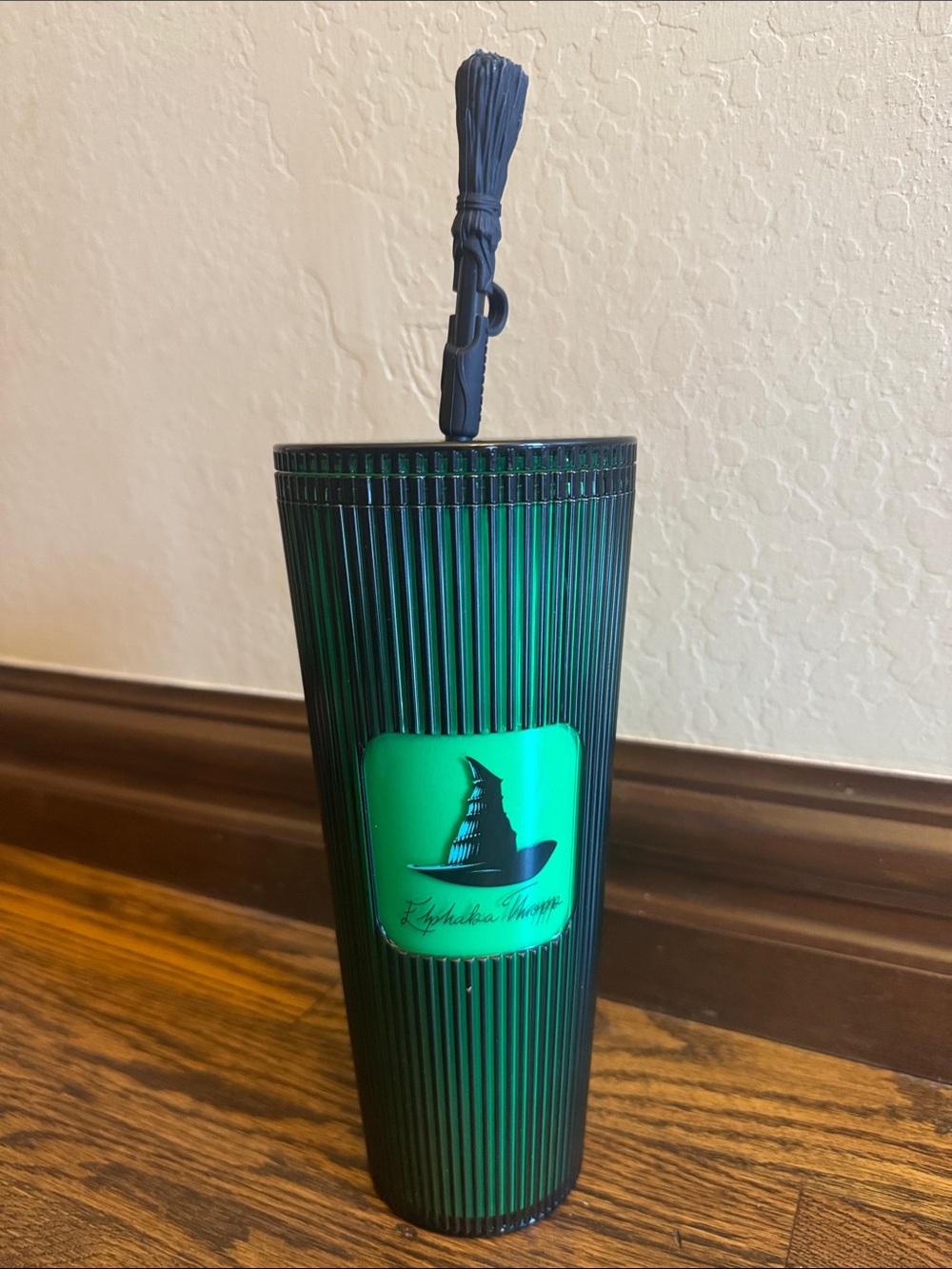 Starbucks Wicked Elphaba Green Black Witch Hat Tumbler with Straw & Broom Topper